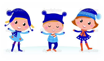 Trzy dziewczynki w niebieskich czapkach