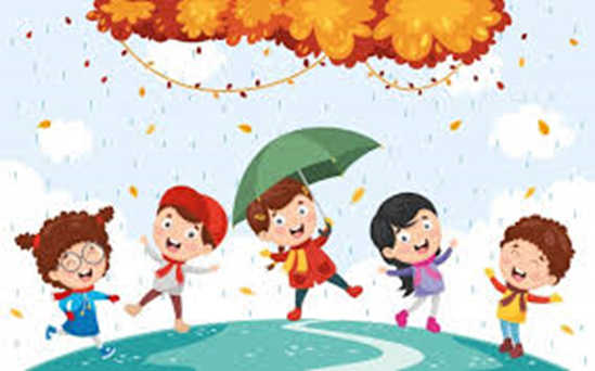 Dzieci, deszcz, parasolka